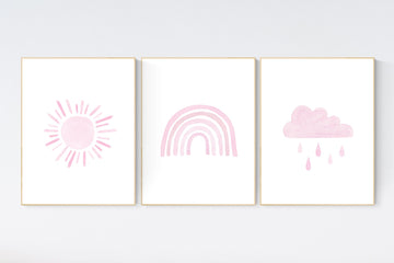 Nursery prints rainbow, Nursery decor girl, nursery wall art, pink nursery, moon star, cloud, nursery wall art, light pink, girl nursery