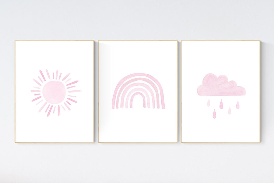 Nursery prints rainbow, Nursery decor girl, nursery wall art, pink nursery, moon star, cloud, nursery wall art, light pink, girl nursery