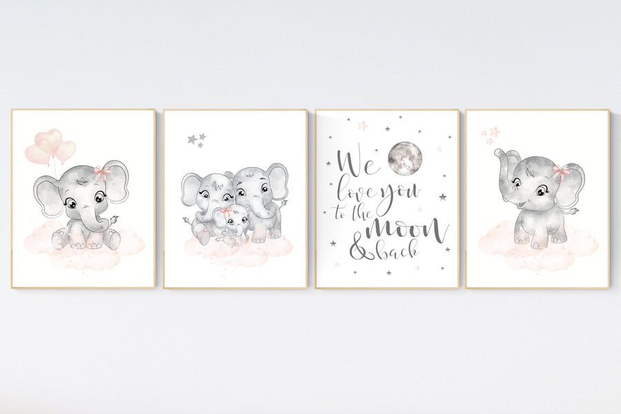 Nursery decor elephant, girl nursery, blush pink, elephant nursery, nursery decor girl elephant, we love you to the moon and back