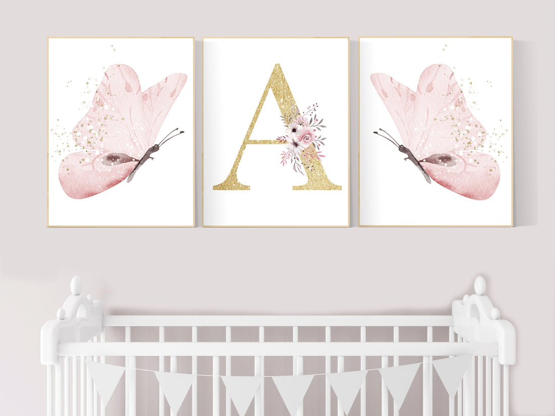 Nursery decor girl butterfly, Butterfly Nursery Art, Girl Nursery Art, Butterfly Nursery Decor for Baby Girl, flower nursery, pink gold