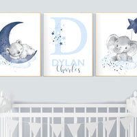 Nursery decor boy, navy blue nursery, elephant, bear, nursery wall art boy, nursery prints boy, set of 3, navy nursery, name nursery, custom