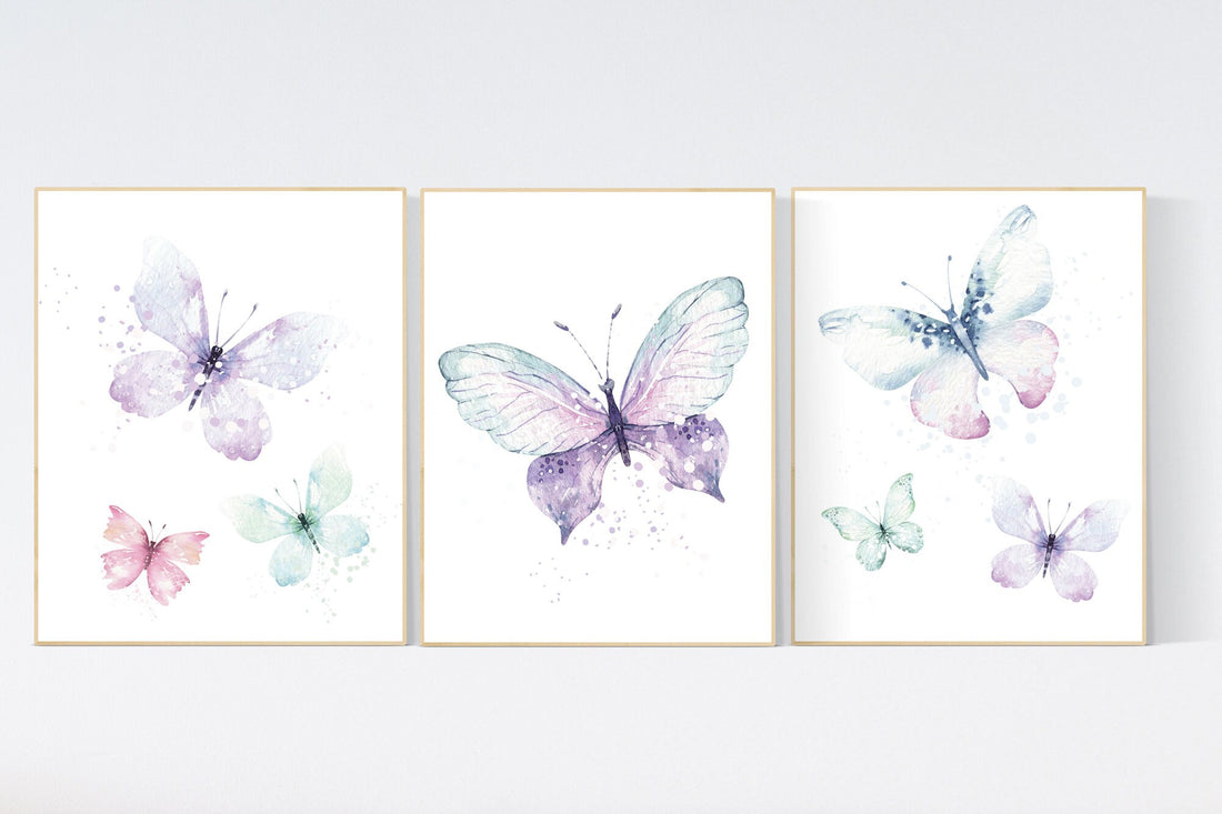 Nursery decor girl butterfly, pink, purple, teal nursery, mint pink nursery, girl room prints, baby girl nursery wall art butterfly wall art