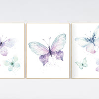 Nursery decor girl butterfly, pink, purple, teal nursery, mint pink nursery, girl room prints, baby girl nursery wall art butterfly wall art