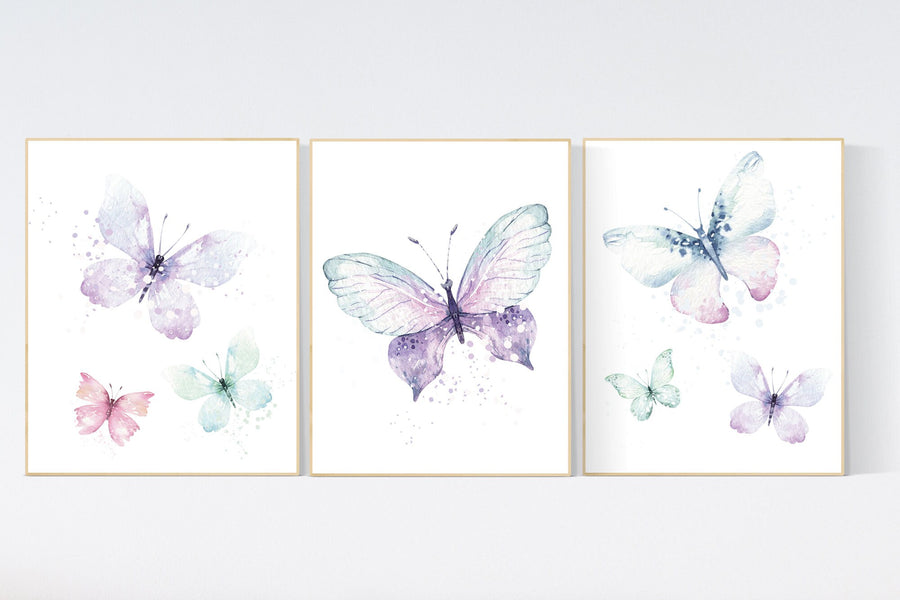 Nursery decor girl butterfly, pink, purple, teal nursery, mint pink nursery, girl room prints, baby girl nursery wall art butterfly wall art