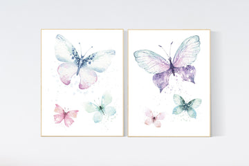 Nursery decor girl purple turquoise, Nursery decor girl butterfly, purple mint, Butterfly Nursery Art, Butterfly Nursery Decor, lilac