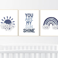 You are my sunshine, navy nursery wall art, rainbow nursery, nursery wall art boy, navy Blue, moon, stars, navy nursery, boy nursery decor