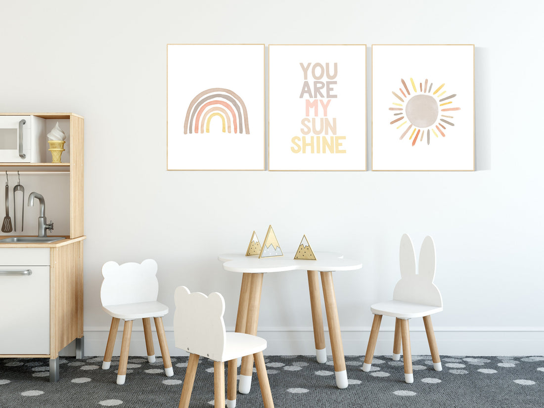 Nursery decor rainbow, neutral Rainbow Wall Art, rainbow Print Set, Cloud Rainbow Sun, Rainbow Wall Art, gender neutral, Watercolor Rainbow