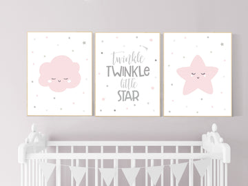 Nursery decor girl, pink grey, twinkle twinkle little star, pink gray nursery, nursery decor girl, nursery wall decor, nursery prints girl