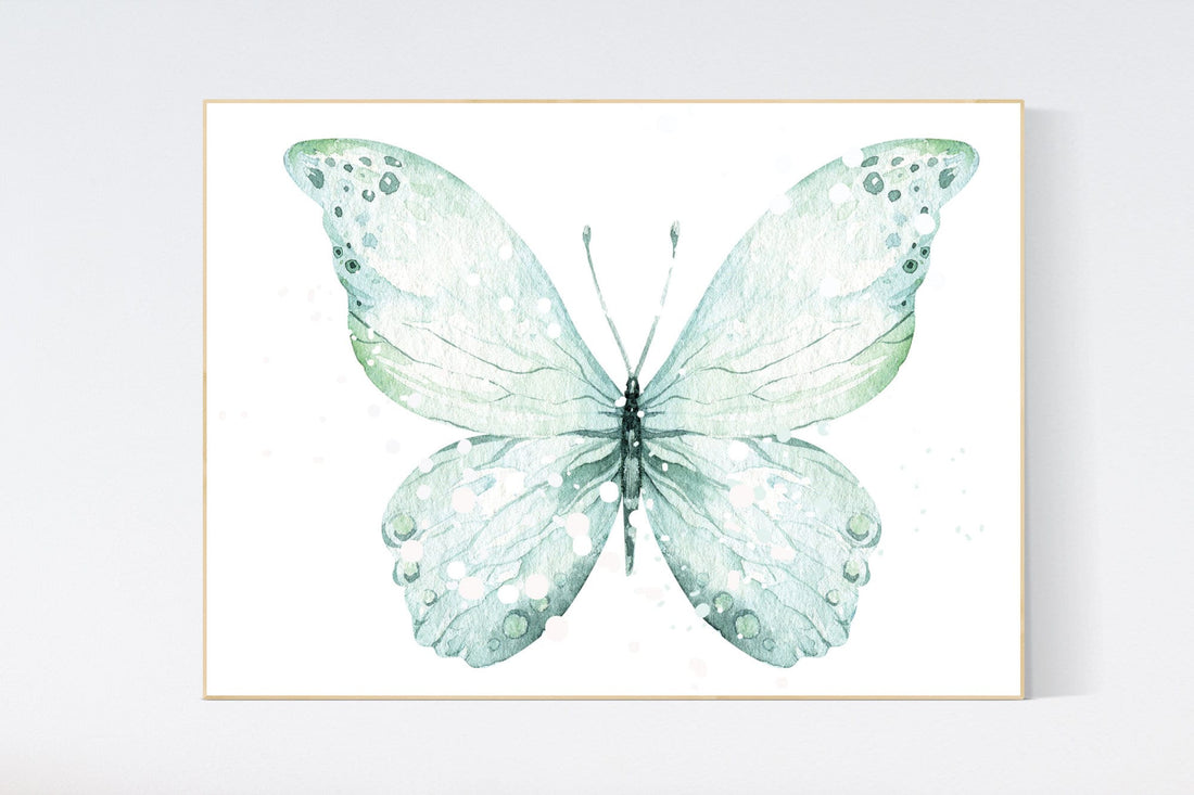 Nursery decor girl, nursery decor butterfly, nursery wall art, mint nursery, teal nursery, girls room decor turquoise, aqua, girl room decor