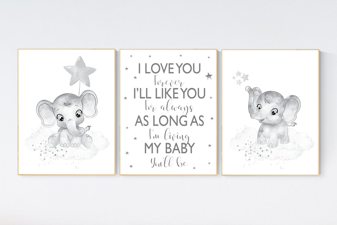Nursery wall art gender neutral, gray nursery, elephant nursery wall decor, neutral nursery, baby room decor, grey nursery, unisex, twins