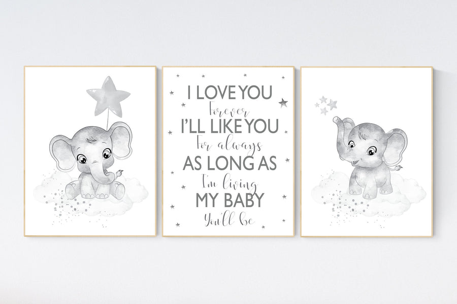 Nursery wall art gender neutral, gray nursery, elephant nursery wall decor, neutral nursery, baby room decor, grey nursery, unisex, twins