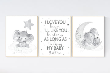 Nursery wall art gender neutral, gray nursery, elephant nursery wall decor, neutral nursery, baby room decor, grey nursery, unisex, twins