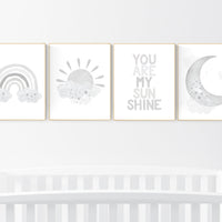 Nursery decor gender neutral, grey nursery, rainbow Nursery prints, nursery wall art neutral, gray nursery, moon star, cloud, nursery art