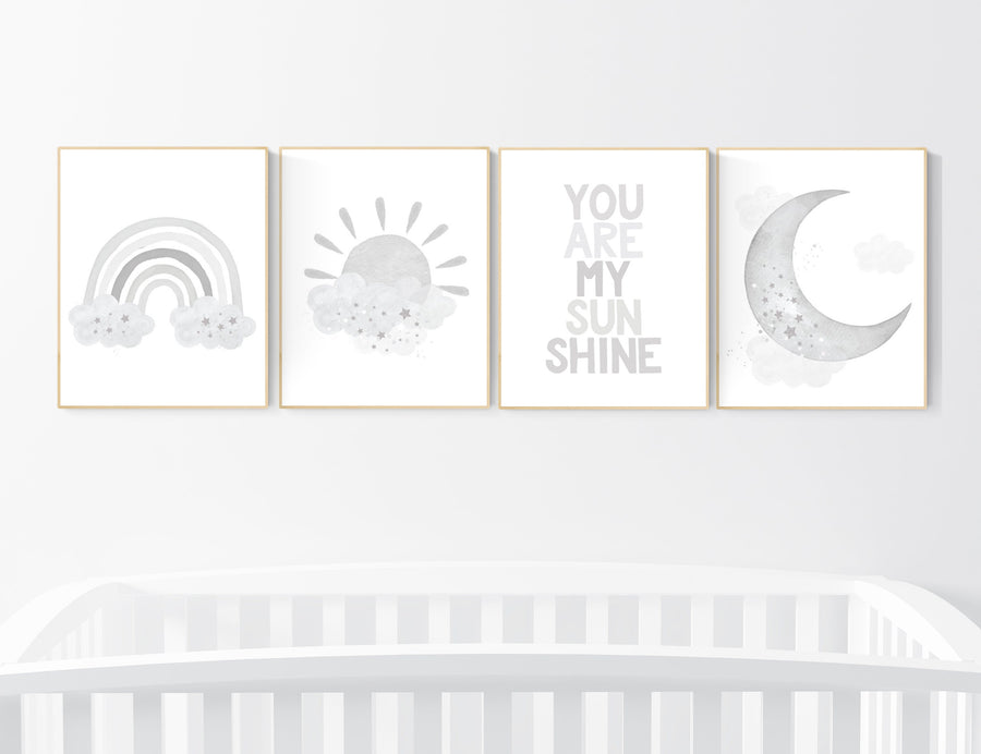 Nursery decor gender neutral, grey nursery, rainbow Nursery prints, nursery wall art neutral, gray nursery, moon star, cloud, nursery art