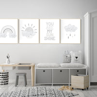 Nursery decor gender neutral, grey nursery, Nursery prints rainbow, nursery wall art neutral, gray nursery, moon star, cloud, nursery art