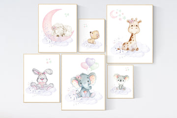 Nursery decor girl, animal prints, jungle animals, nursery prints animal,  girl nursery wall decor, elephant, giraffe, bear, bunny, koala