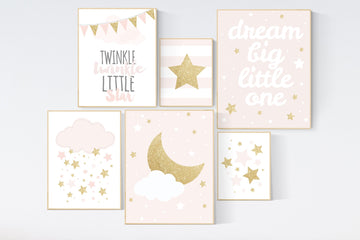 Nursery decor girl, blush pink,Nursery prints girl, blush Nursery decor, blush gold nursery wall art, blush pink, stars, moon, cloud