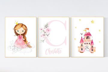 Princess nursery wall art, princess room decor for girls, baby girl nursery prints, girl room wall prints, girls room wall decor, pink