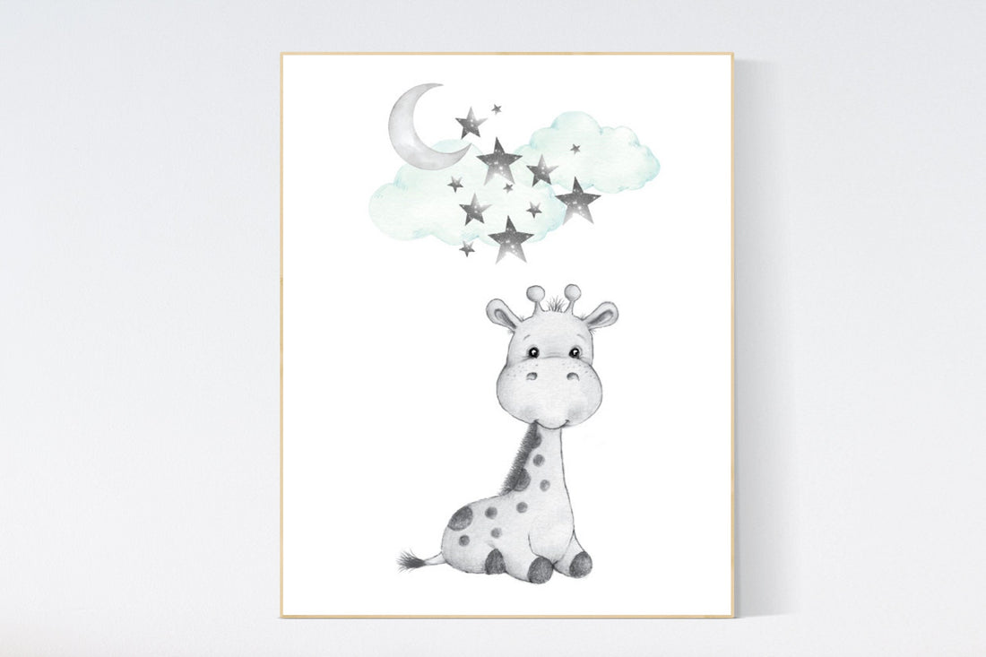 Nursery decor animals, mint nursery decor, giraffe nursery art, nursery decor giraffe, nursery decor neutral, gender neutral