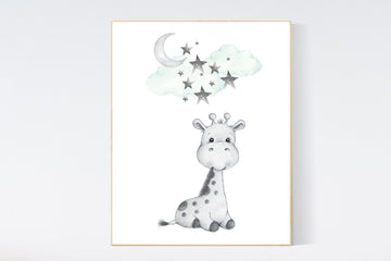 Nursery decor animals, mint nursery decor, giraffe nursery art, nursery decor giraffe, nursery decor neutral, gender neutral