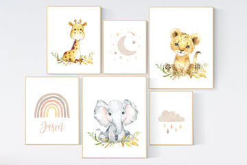 Nursery decor boho, nursery decor animals, gender neutral, earth colors, animal prints, rainbow nursery, nursery wall art neutral, stars