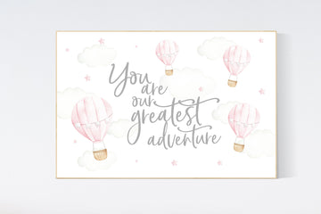 Hot air balloon nursery, Nursery decor girl, pink nursery, you are our greatest adventure, nursery decor girl, girl nursery wall decor