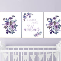 Nursery decor girl purple, burgundy, nursery decor girl floral, flower nursery, in a field of roses she is a wildflower, girl room decor