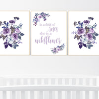 Nursery decor girl purple, burgundy, nursery decor girl floral, flower nursery, in a field of roses she is a wildflower, girl room decor