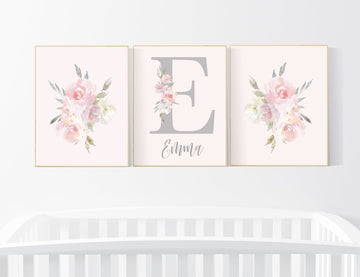 Nursery decor girl floral, blush nursery, nursery decor girl flowers, nursery decor boho, floral nursery prints, nursery decor girl name