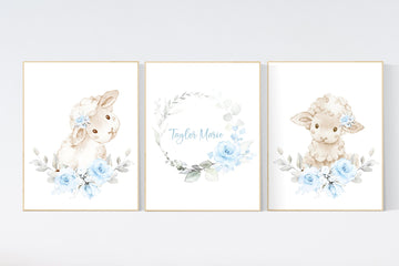 Nursery wall art sheep, sheep nursery, blue flower, nursery decor girl, nursery decor girl floral, lamb nursery, sheep nursery print