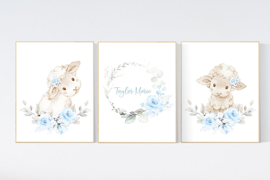 Nursery wall art sheep, sheep nursery, blue flower, nursery decor girl, nursery decor girl floral, lamb nursery, sheep nursery print