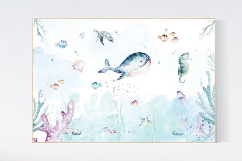 Canvas Listing: Nursery decor boy ocean, Ocean nursery decor, Under the sea nursery, sea nursery, gender neutral, ocean, nautical