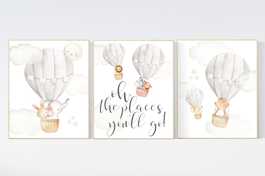 Nursery decor gender neutral, hot air balloon, elephant nursery, woodland animals, baby room decor, animal nursery, hot air balloons