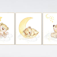 Nursery decor bear, gender neutral nursery wall art, yellow nursery, bear nursery print, teddy bear decor, nursery wall art animals, yellow