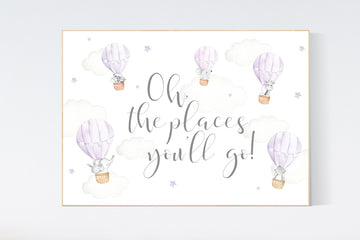 Nursery decor girl lilac, hot air balloon nursery purple, hot air balloon nursery animal, lilac nursery, travel theme nursery, adventure