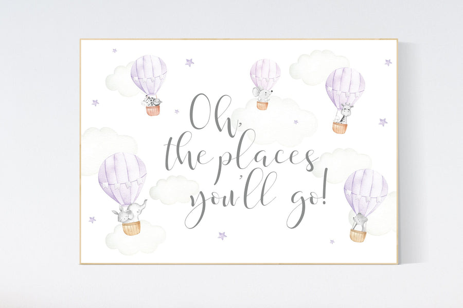 Nursery decor girl lilac, hot air balloon nursery purple, hot air balloon nursery animal, lilac nursery, travel theme nursery, adventure