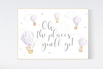 Hot air balloon nursery purple, Nursery decor girl lilac, hot air balloon nursery animal, lilac nursery, travel theme nursery, adventure