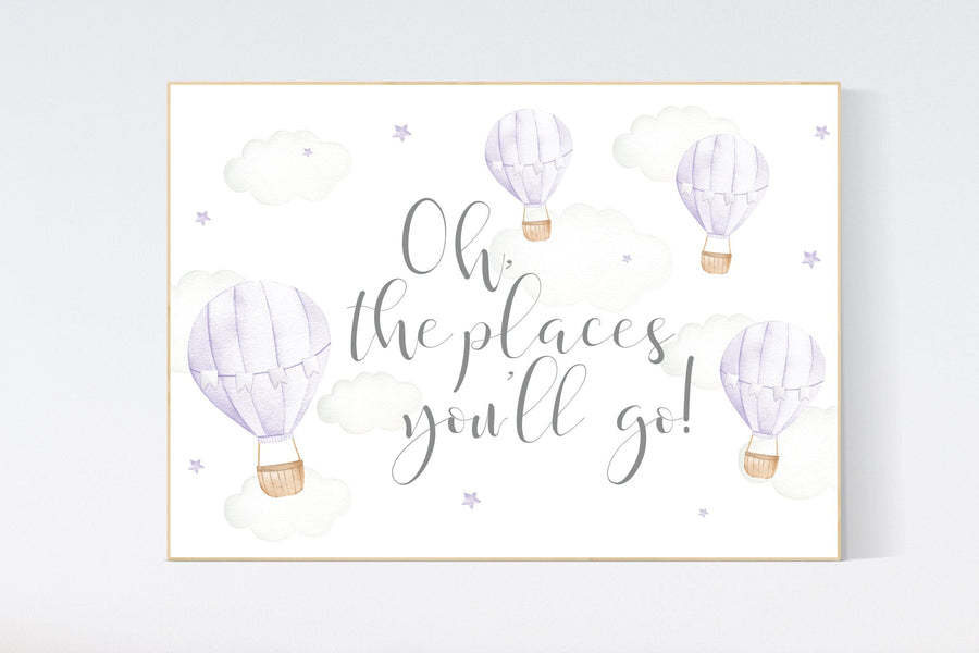 Hot air balloon nursery, lilac nursery, Nursery decor girl purple, hot air balloon nursery animal, lilac nursery, travel theme nursery
