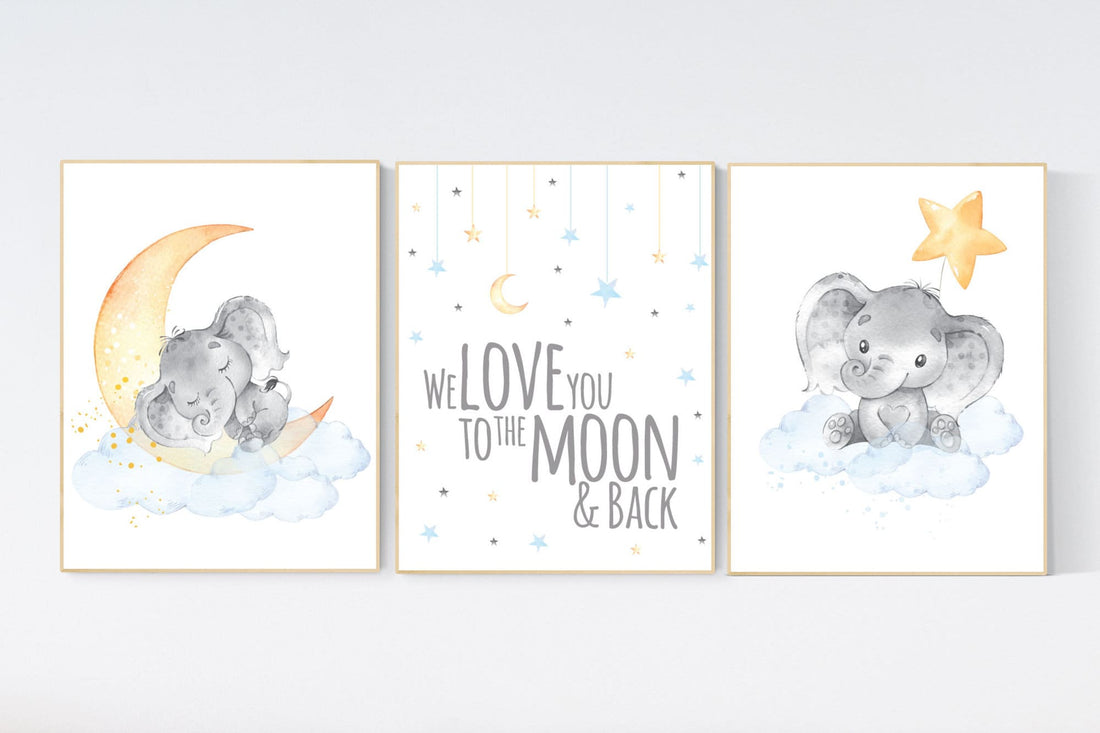 Gender neutral nursery, elephant nursery. nursery decor neutral, cloud and stars, baby room art, dream big little one, gender neutral