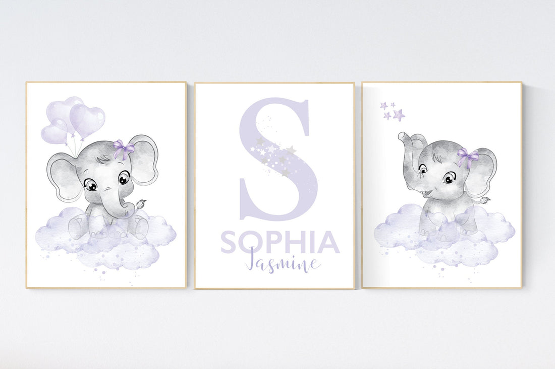 Nursery decor girl purple, nursery decor elephant girl, Girls room decor purple, moon and stars, nursery decor girl lavender, lilac nursery