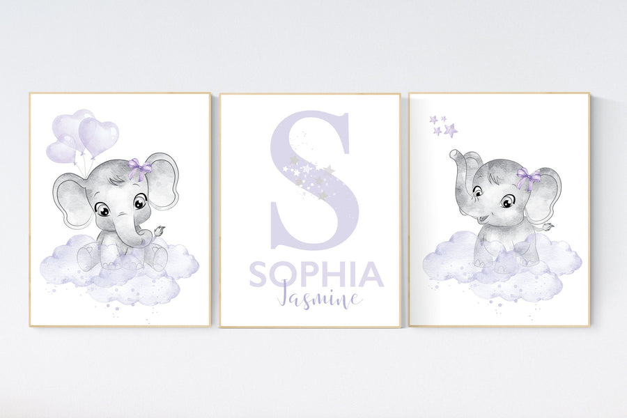 Nursery decor girl purple, nursery decor elephant girl, Girls room decor purple, moon and stars, nursery decor girl lavender, lilac nursery