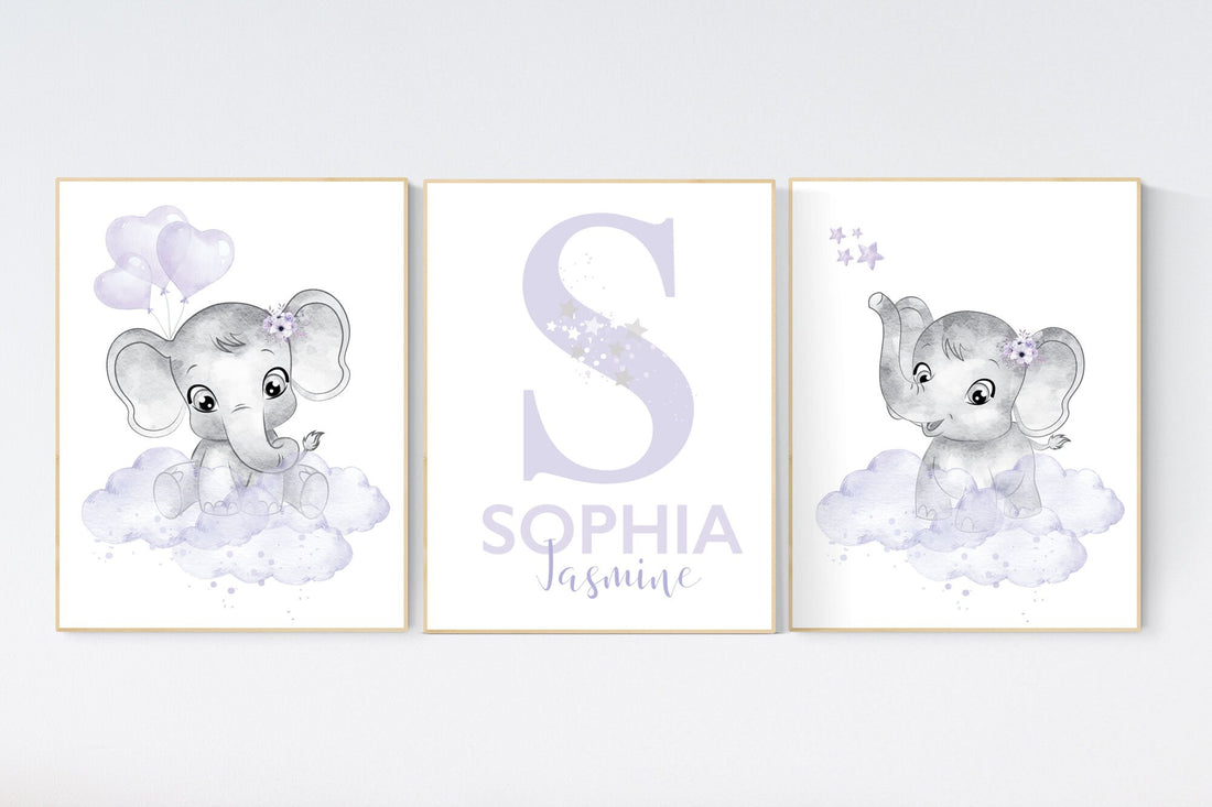 Nursery decor girl lavender, purple nursery, nursery decor elephant girl, Girls room decor purple, moon and stars, nursery decor girl, lilac