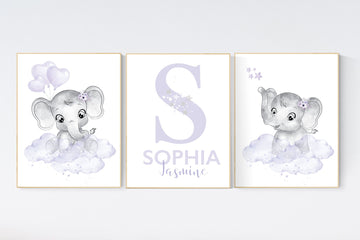 Nursery decor girl lavender, purple nursery, nursery decor elephant girl, Girls room decor purple, moon and stars, nursery decor girl, lilac