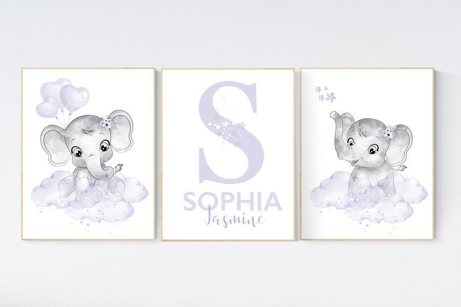 Nursery decor girl lavender, purple nursery, nursery decor elephant girl, Girls room decor purple, moon and stars, nursery decor girl, lilac