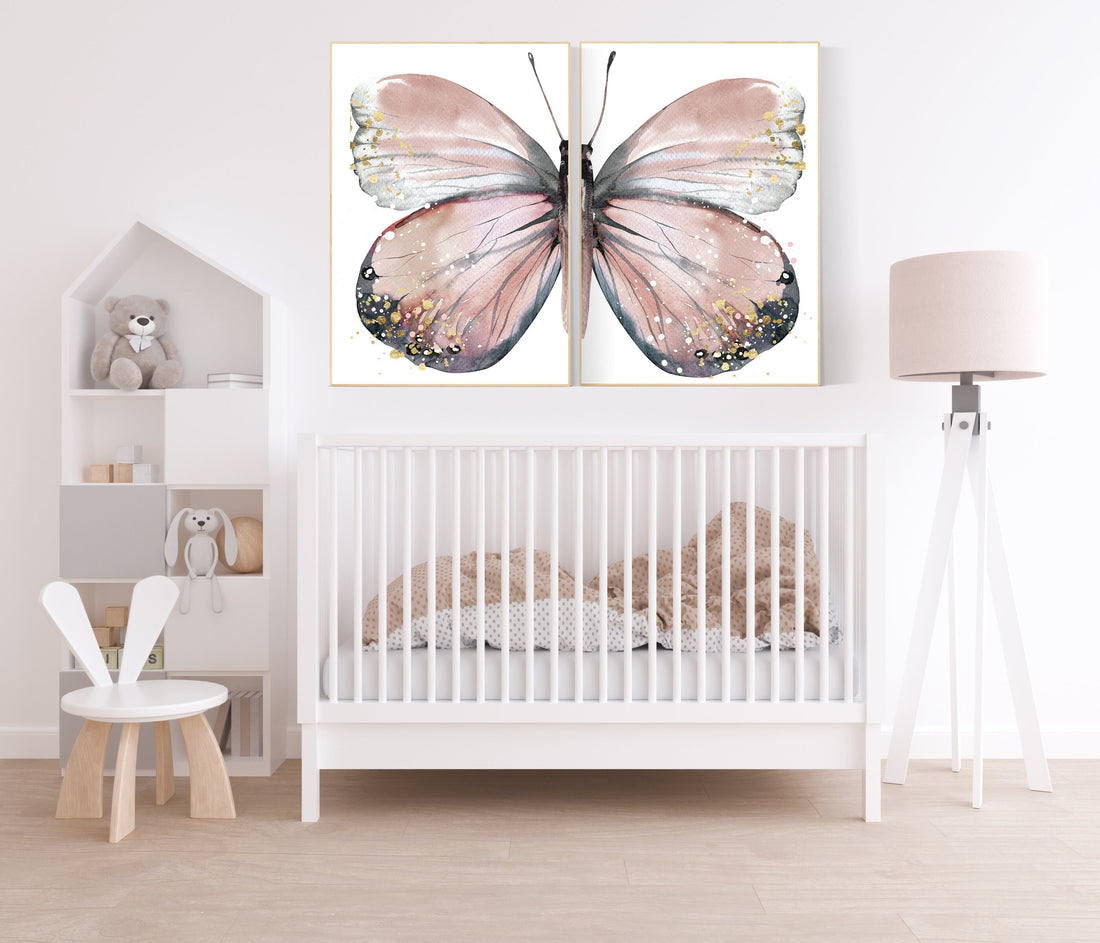 Nursery decor girl butterfly, blush gold, blush pink nursery art, Butterfly Nursery Art, Butterfly Wall Decor, Blush Pink Nursery Art, girl