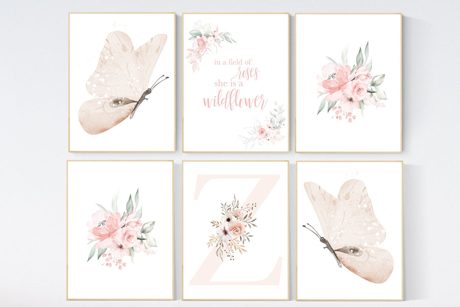 Nursery decor girl butterfly, floral nursery, nursery decor girl butterflies, blush, peach, flower nursery, butterfly nursery wall art