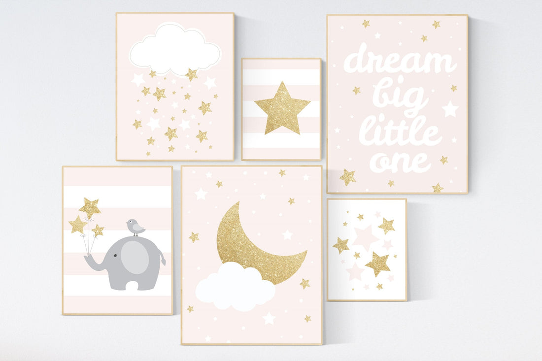 Nursery decor girl, blush pink,Nursery prints girl, blush Nursery decor, blush gold nursery wall art, blush pink, stars, moon, cloud