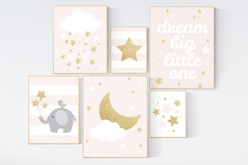Nursery decor girl, blush pink,Nursery prints girl, blush Nursery decor, blush gold nursery wall art, blush pink, stars, moon, cloud