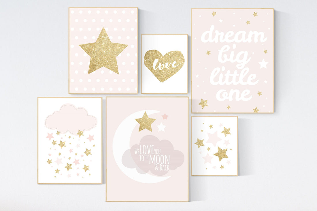 Nursery decor girl, blush pink,Nursery prints girl, blush Nursery decor, blush gold nursery wall art, blush pink, stars, moon, cloud
