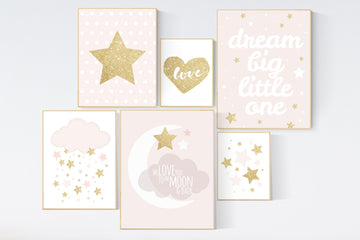 Nursery decor girl, blush pink,Nursery prints girl, blush Nursery decor, blush gold nursery wall art, blush pink, stars, moon, cloud